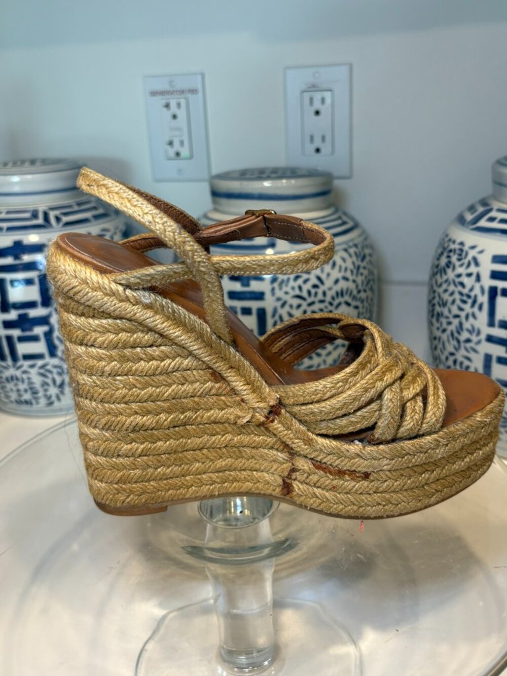 Saint Laurent Tribute Beige Braided Jute Platform Wedge Sandals 36 6 - Picture 9 of 12
